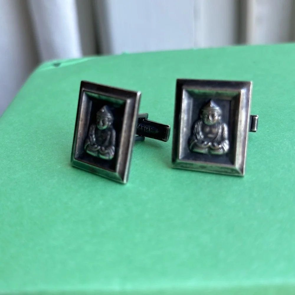 Vintage Gentry Silver Plate Buddha Cufflinks EUC